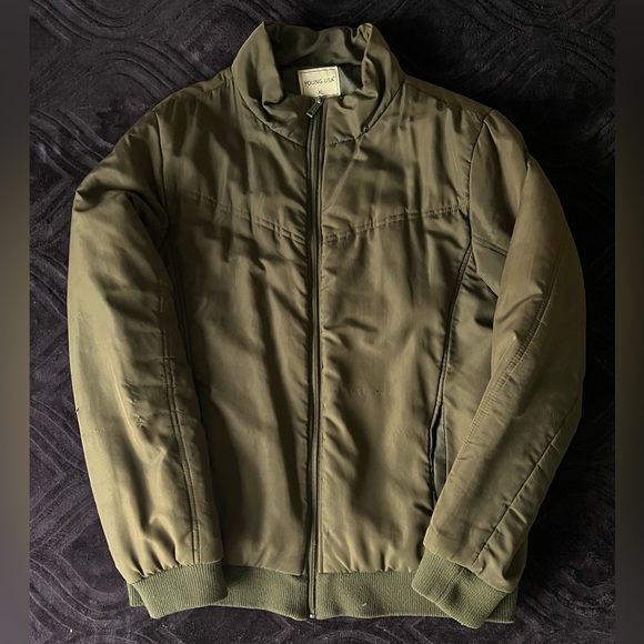 MENS X-LARGE FOREST GREEN ZIP UP BOMBER JACKET